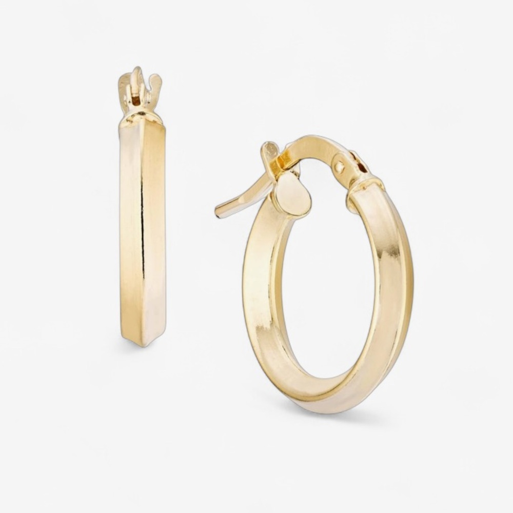 1Italian 18K Gold - 925 Sterling Silver 2.5mm Polished Knife Edge Hoop Earrings